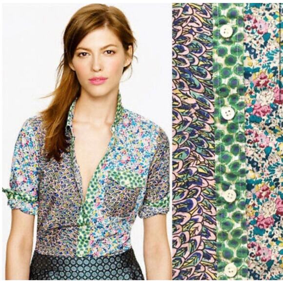 J. Crew x Liberty Art Fabrics RARE Mixed Print Button Down Shirt 0 - Picture 1 of 4